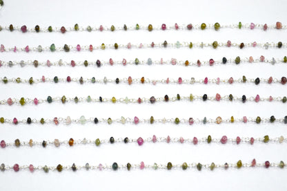 Multi Tourmaline Uneven Button Shape Rosary Beaded Chain , Sold By Foot , 3 - 3.50 mm , RB-5837