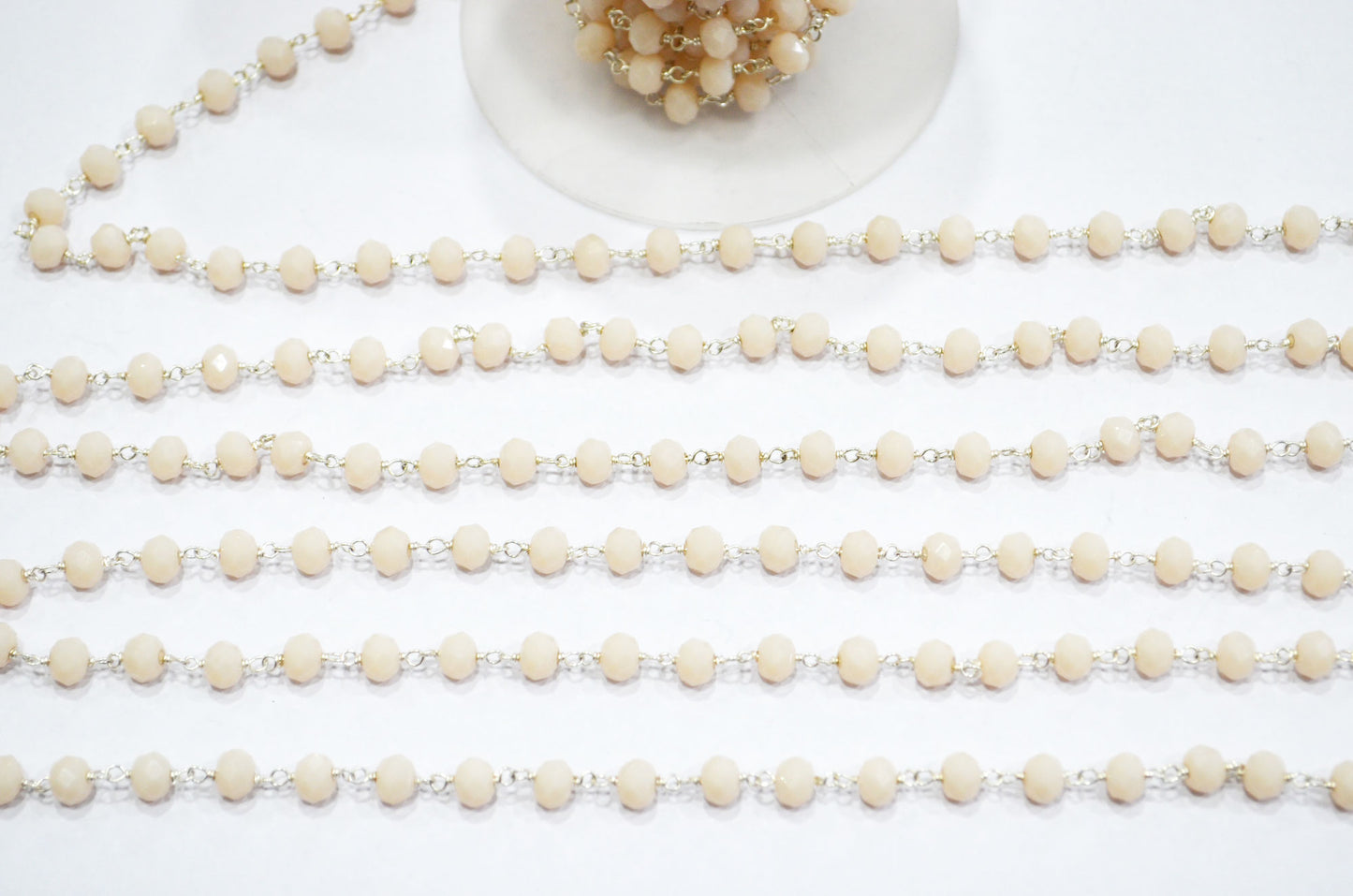 Peach Color Hydro Quartz Faceted Rondelle Shape Rosary Beaded Chain , Sold By Foot , 5.75 - 6 mm , RB-5838