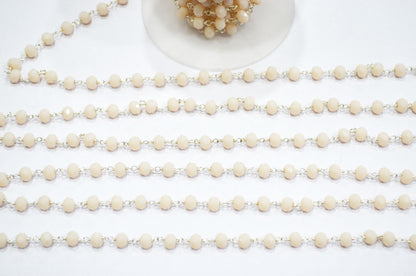 Peach Color Hydro Quartz Faceted Rondelle Shape Rosary Beaded Chain , Sold By Foot , 5.75 - 6 mm , RB-5838