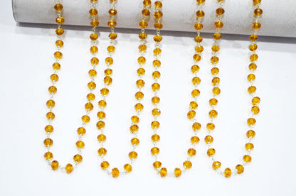Hessonite Hydro Quartz Faceted Rondelle Shape Rosary Beaded Chain , Sold By Foot , 6 - 6.25 mm , RB-5839