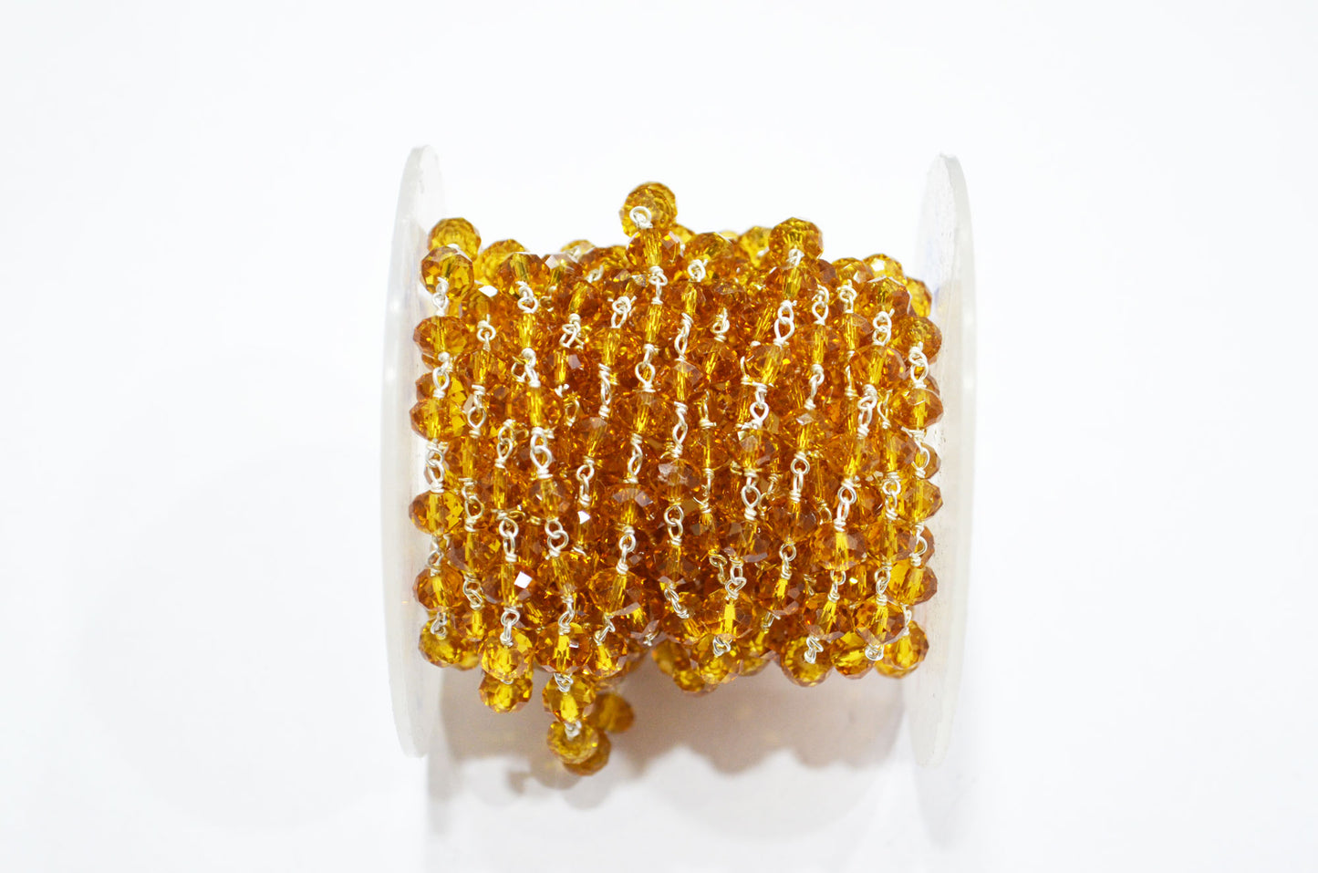 Hessonite Hydro Quartz Faceted Rondelle Shape Rosary Beaded Chain , Sold By Foot , 6 - 6.25 mm , RB-5839