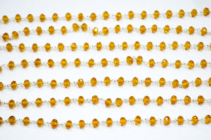 Hessonite Hydro Quartz Faceted Rondelle Shape Rosary Beaded Chain , Sold By Foot , 6 - 6.25 mm , RB-5839