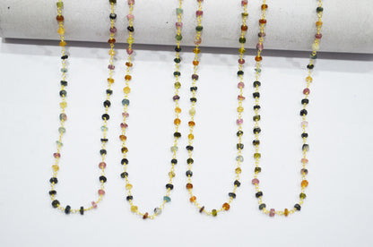 Multi Tourmaline Faceted Rondelle Shape Rosary Beaded Chain , Sold By Foot , 4 - 4.50 mm , RB-5840