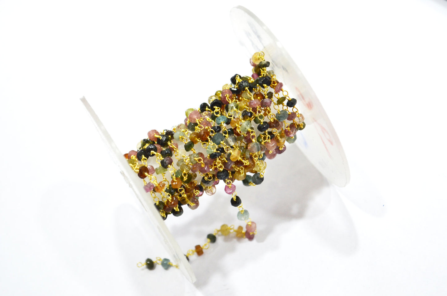 Multi Tourmaline Faceted Rondelle Shape Rosary Beaded Chain , Sold By Foot , 4 - 4.50 mm , RB-5840