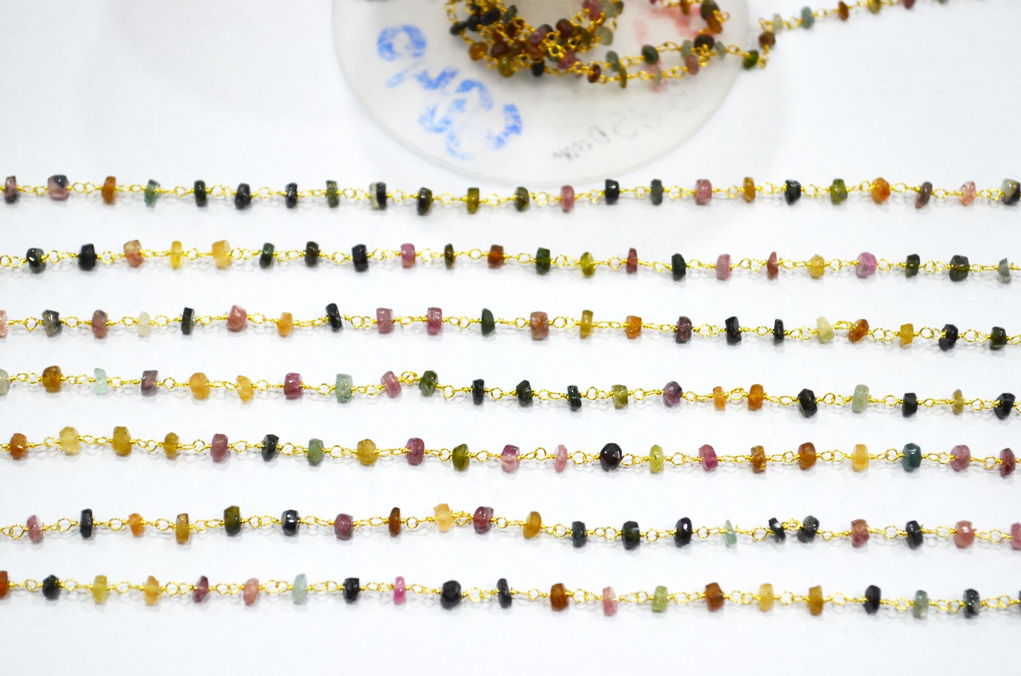 Multi Tourmaline Faceted Rondelle Shape Rosary Beaded Chain , Sold By Foot , 4 - 4.50 mm , RB-5840