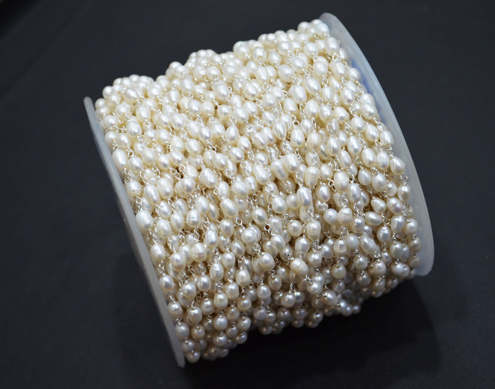 Pearl Smooth Capsule Shape Rosary Beaded Chain , Sold By Foot , 4 - 6 mm , RB-5841