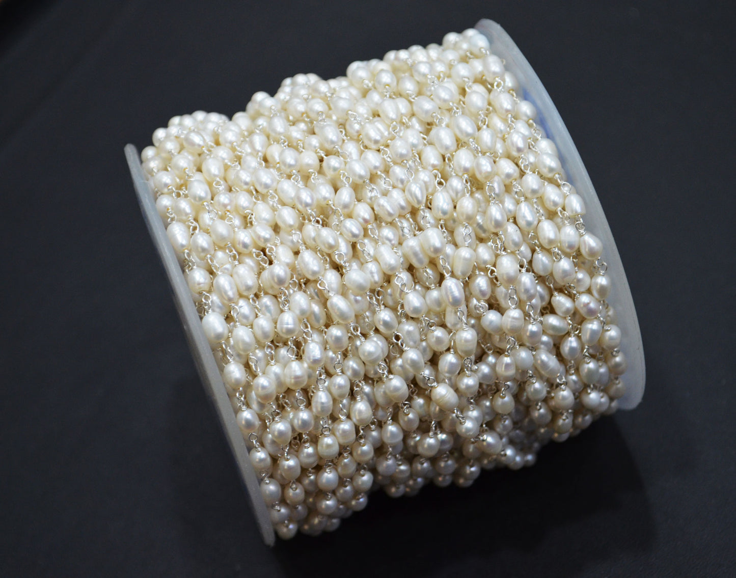 Pearl Smooth Capsule Shape Rosary Beaded Chain , Sold By Foot , 4 - 6 mm , RB-5841