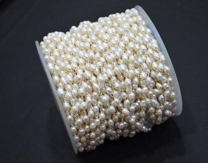 Pearl Smooth Capsule Shape Rosary Beaded Chain , Sold By Foot , 4 - 6 mm , RB-5841