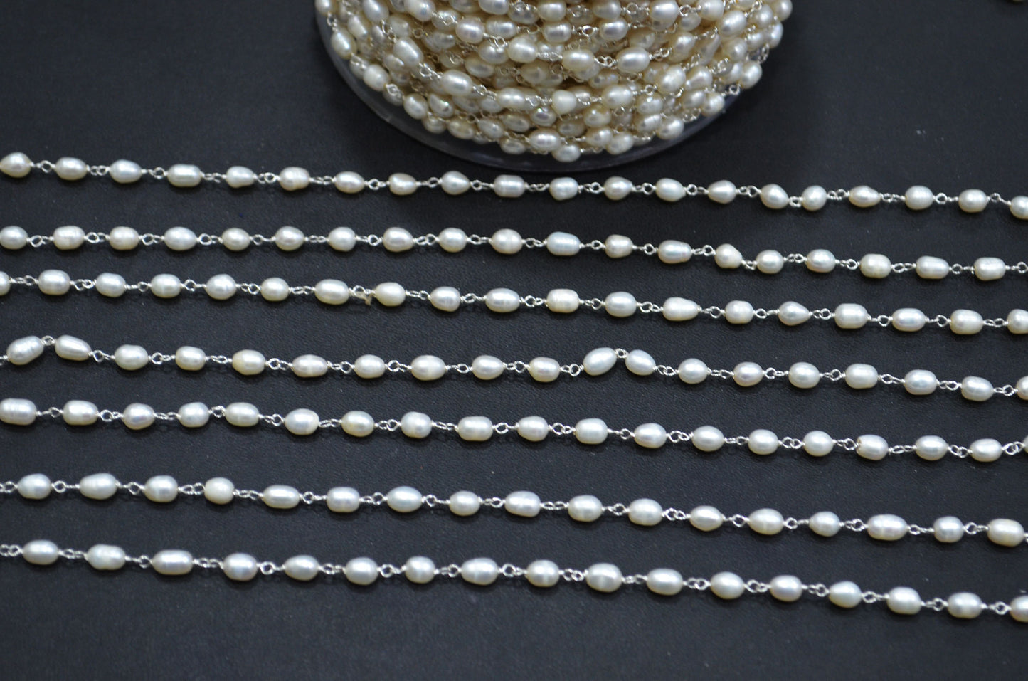 Pearl Smooth Capsule Shape Rosary Beaded Chain , Sold By Foot , 4 - 6 mm , RB-5841