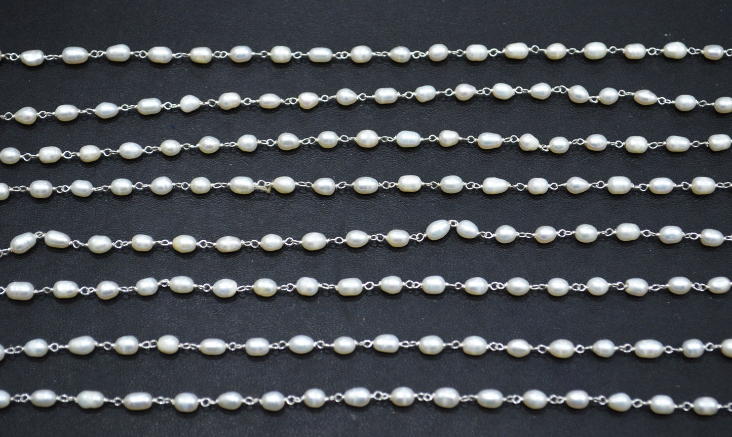 Pearl Smooth Capsule Shape Rosary Beaded Chain , Sold By Foot , 4 - 6 mm , RB-5841