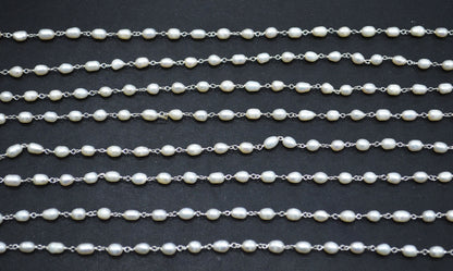 Pearl Smooth Capsule Shape Rosary Beaded Chain , Sold By Foot , 4 - 6 mm , RB-5841