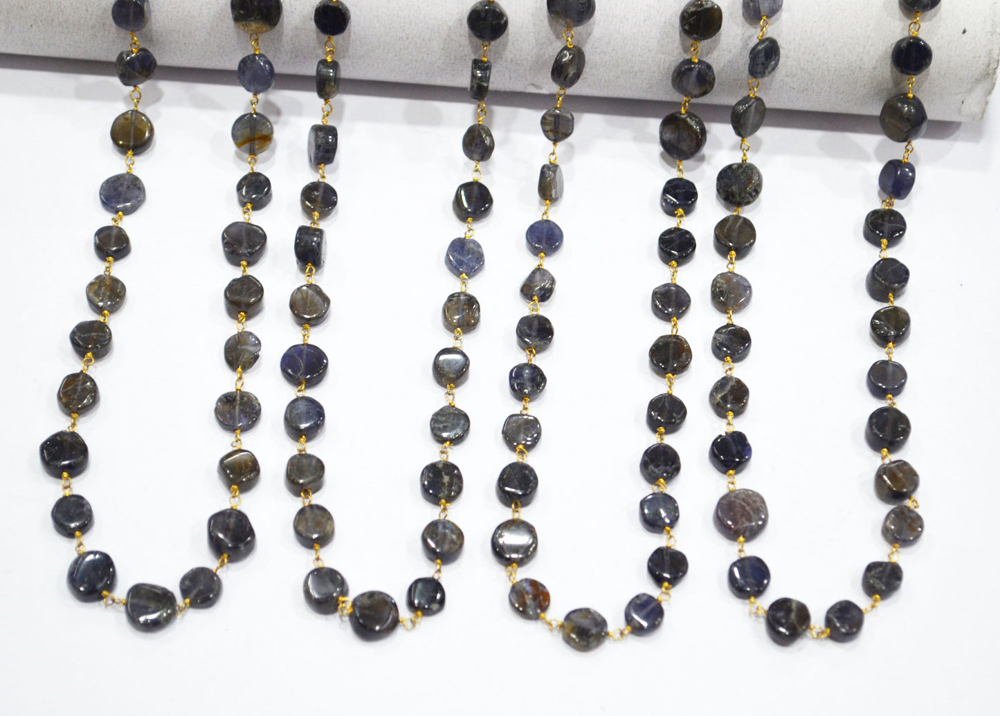 Iolite Coin Shape Rosary Beaded Chain , Sold By Foot , 7 - 10 mm , RB-5842