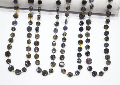 Iolite Coin Shape Rosary Beaded Chain , Sold By Foot , 7 - 10 mm , RB-5842