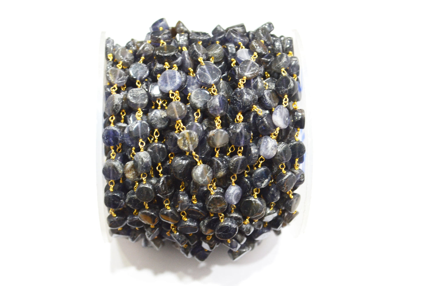 Iolite Coin Shape Rosary Beaded Chain , Sold By Foot , 7 - 10 mm , RB-5842