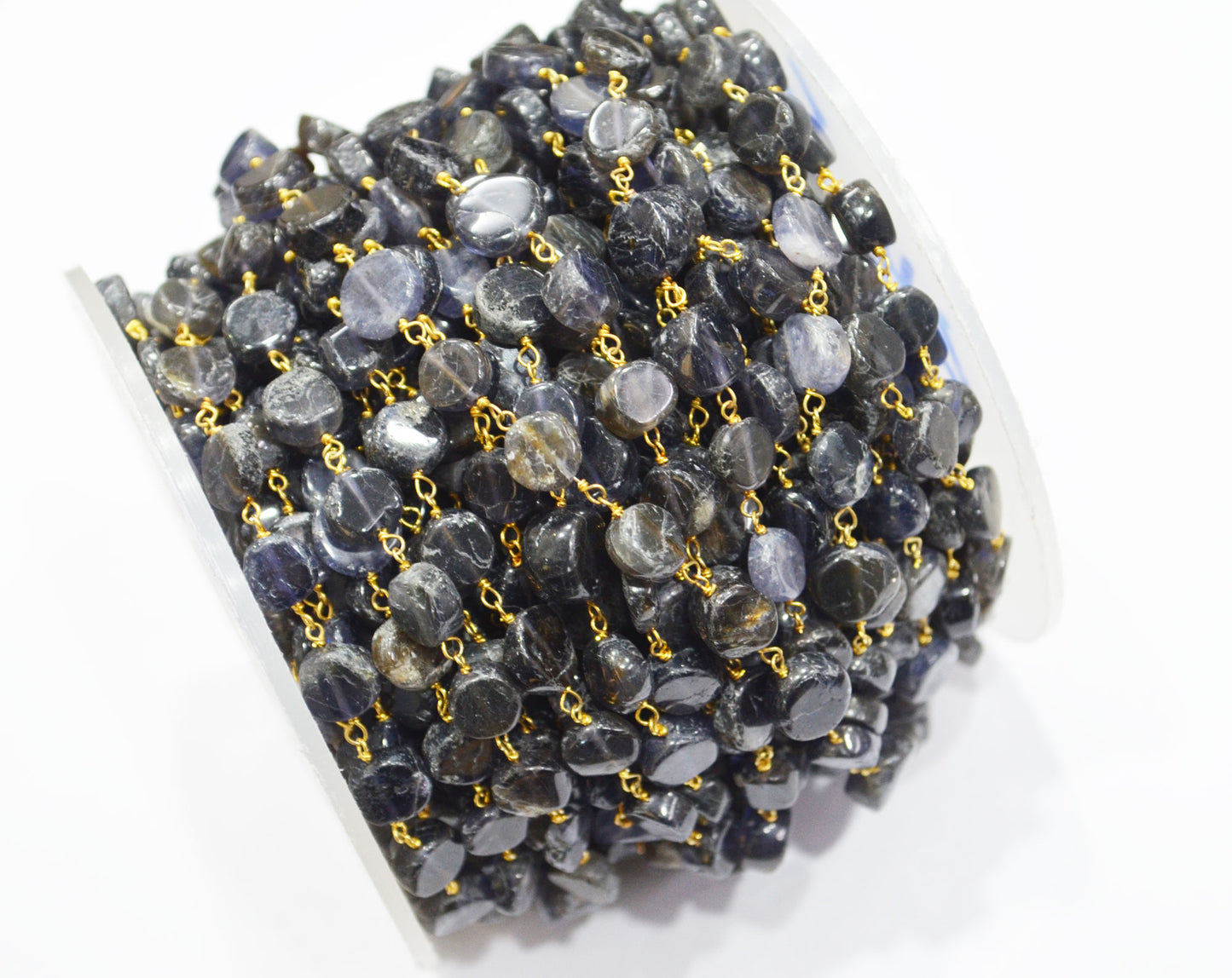 Iolite Coin Shape Rosary Beaded Chain , Sold By Foot , 7 - 10 mm , RB-5842