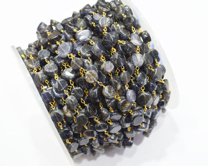 Iolite Coin Shape Rosary Beaded Chain , Sold By Foot , 7 - 10 mm , RB-5842