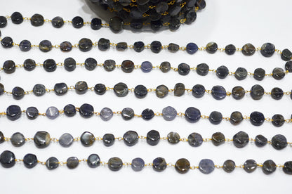 Iolite Coin Shape Rosary Beaded Chain , Sold By Foot , 7 - 10 mm , RB-5842