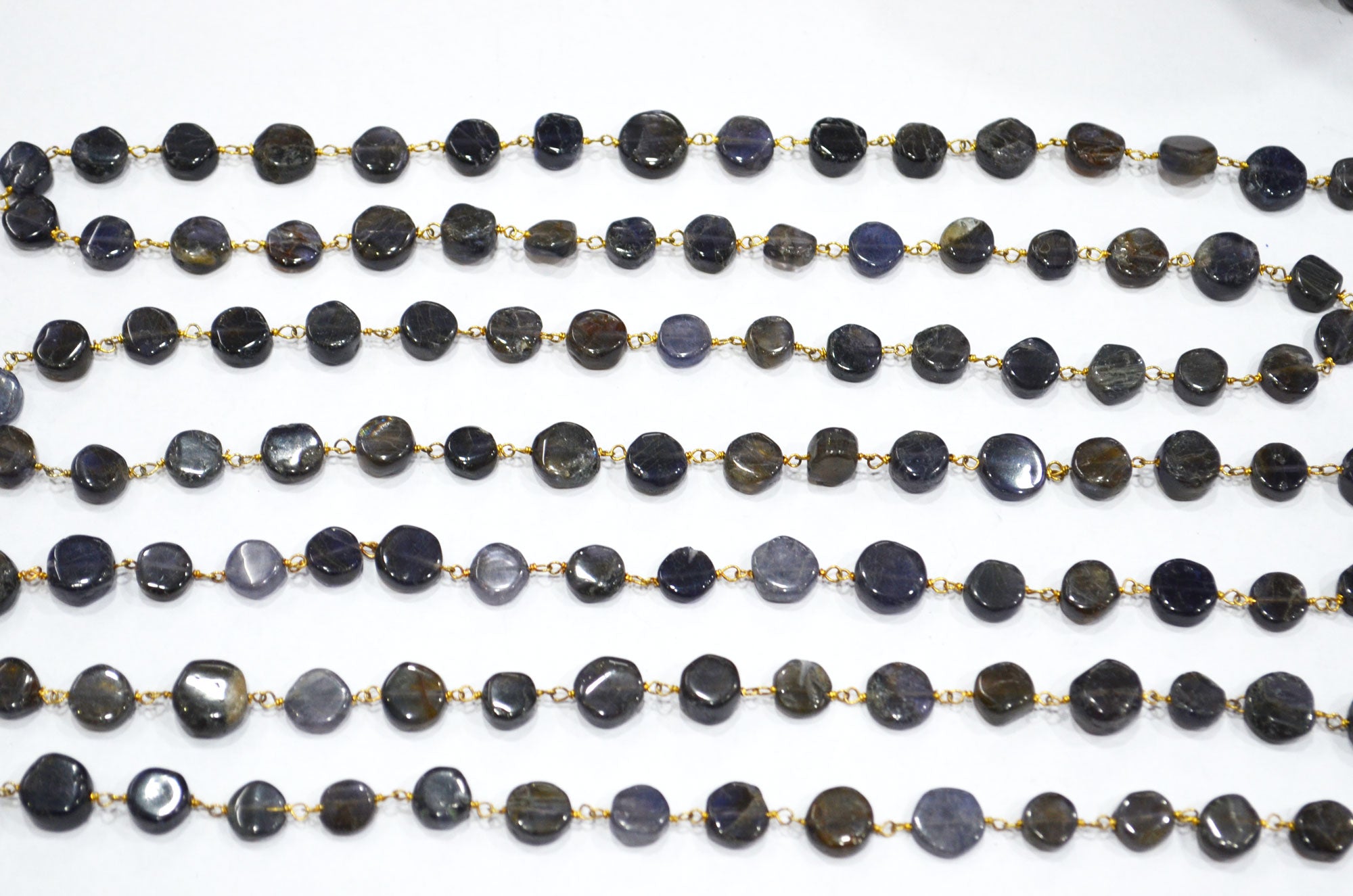 Iolite Coin Shape Rosary Beaded Chain , Sold By Foot , 7 - 10 mm , RB-5842