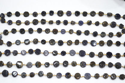 Iolite Coin Shape Rosary Beaded Chain , Sold By Foot , 7 - 10 mm , RB-5842
