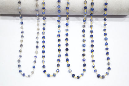 Sapphire Colored Moonstone Faceted Rondelle Shape Chain , 4 - 5 mm , RB-5844