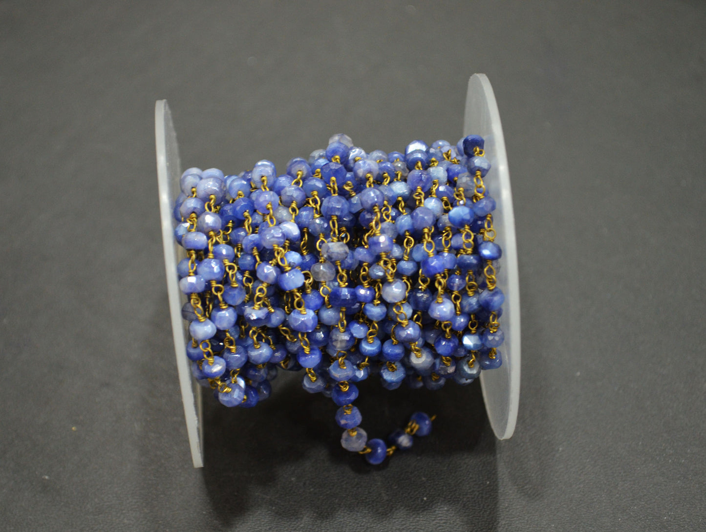 Sapphire Colored Moonstone Faceted Rondelle Shape Chain , 4 - 5 mm , RB-5844