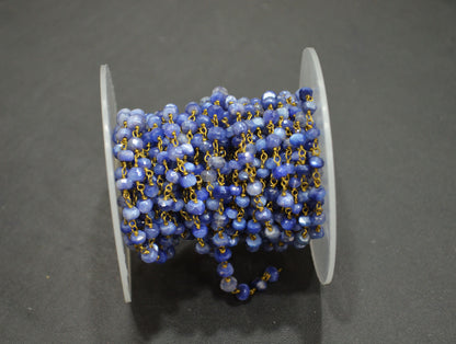 Sapphire Colored Moonstone Faceted Rondelle Shape Chain , 4 - 5 mm , RB-5844