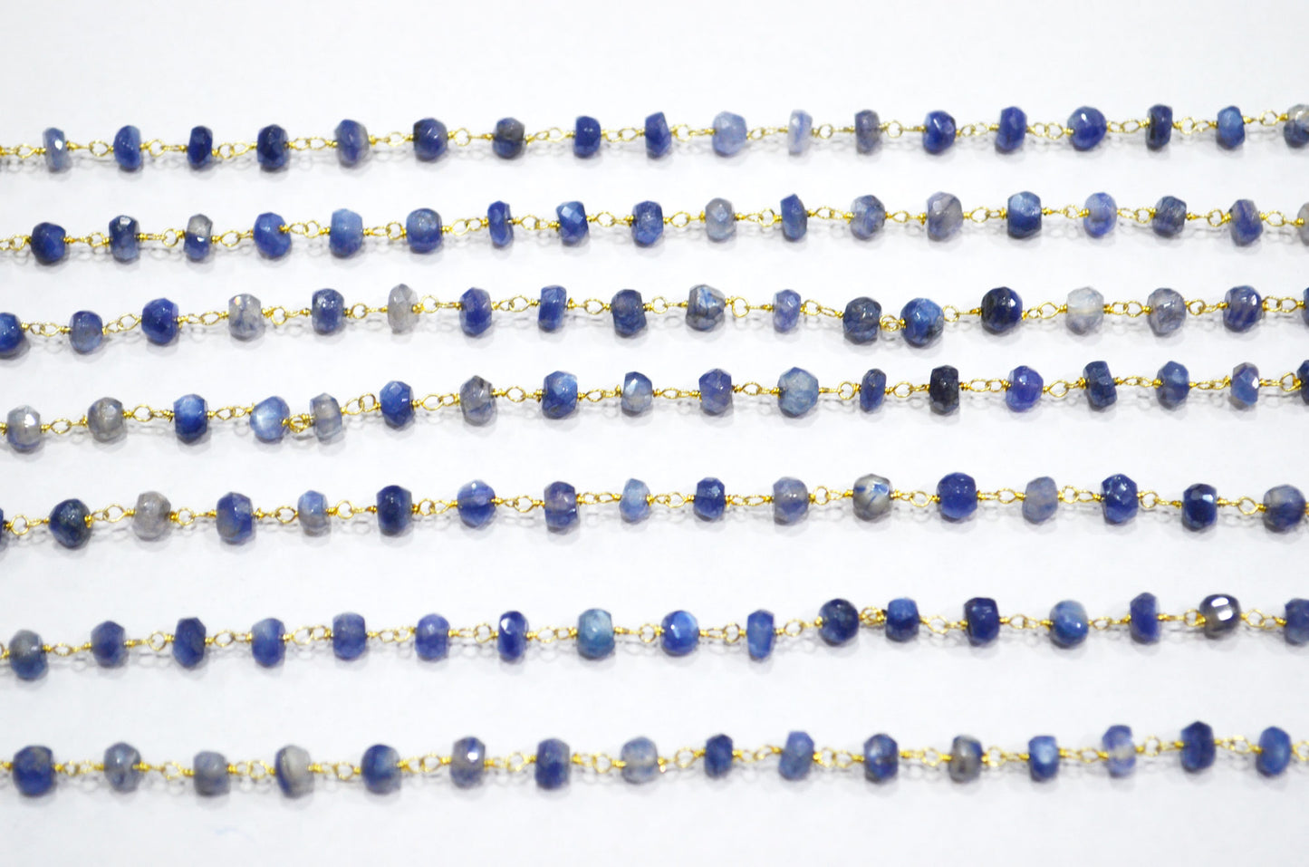 Sapphire Colored Moonstone Faceted Rondelle Shape Chain , 4 - 5 mm , RB-5844