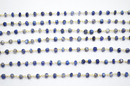 Sapphire Colored Moonstone Faceted Rondelle Shape Chain , 4 - 5 mm , RB-5844
