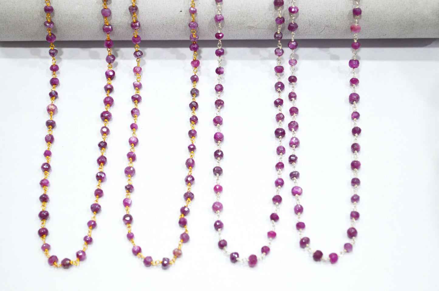 Ruby Colored Moonstone Faceted Rondelle Shape Rosary Beaded Chain , 4 - 4.75 mm , RB-5845