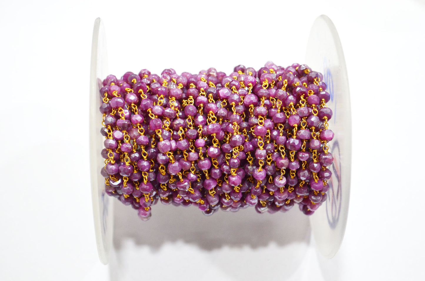 Ruby Colored Moonstone Faceted Rondelle Shape Rosary Beaded Chain , 4 - 4.75 mm , RB-5845