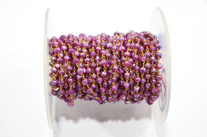 Ruby Colored Moonstone Faceted Rondelle Shape Rosary Beaded Chain , 4 - 4.75 mm , RB-5845