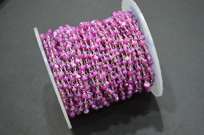 Ruby Colored Moonstone Faceted Rondelle Shape Rosary Beaded Chain , 4 - 4.75 mm , RB-5845