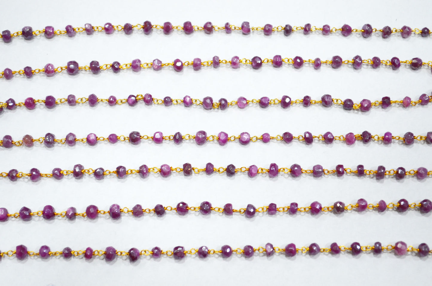 Ruby Colored Moonstone Faceted Rondelle Shape Rosary Beaded Chain , 4 - 4.75 mm , RB-5845
