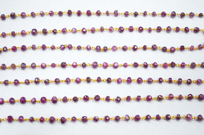 Ruby Colored Moonstone Faceted Rondelle Shape Rosary Beaded Chain , 4 - 4.75 mm , RB-5845