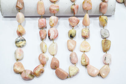 Pink Opal Nuggets Shape Rosary Beaded Chain , 10 - 20 mm , RB-5846