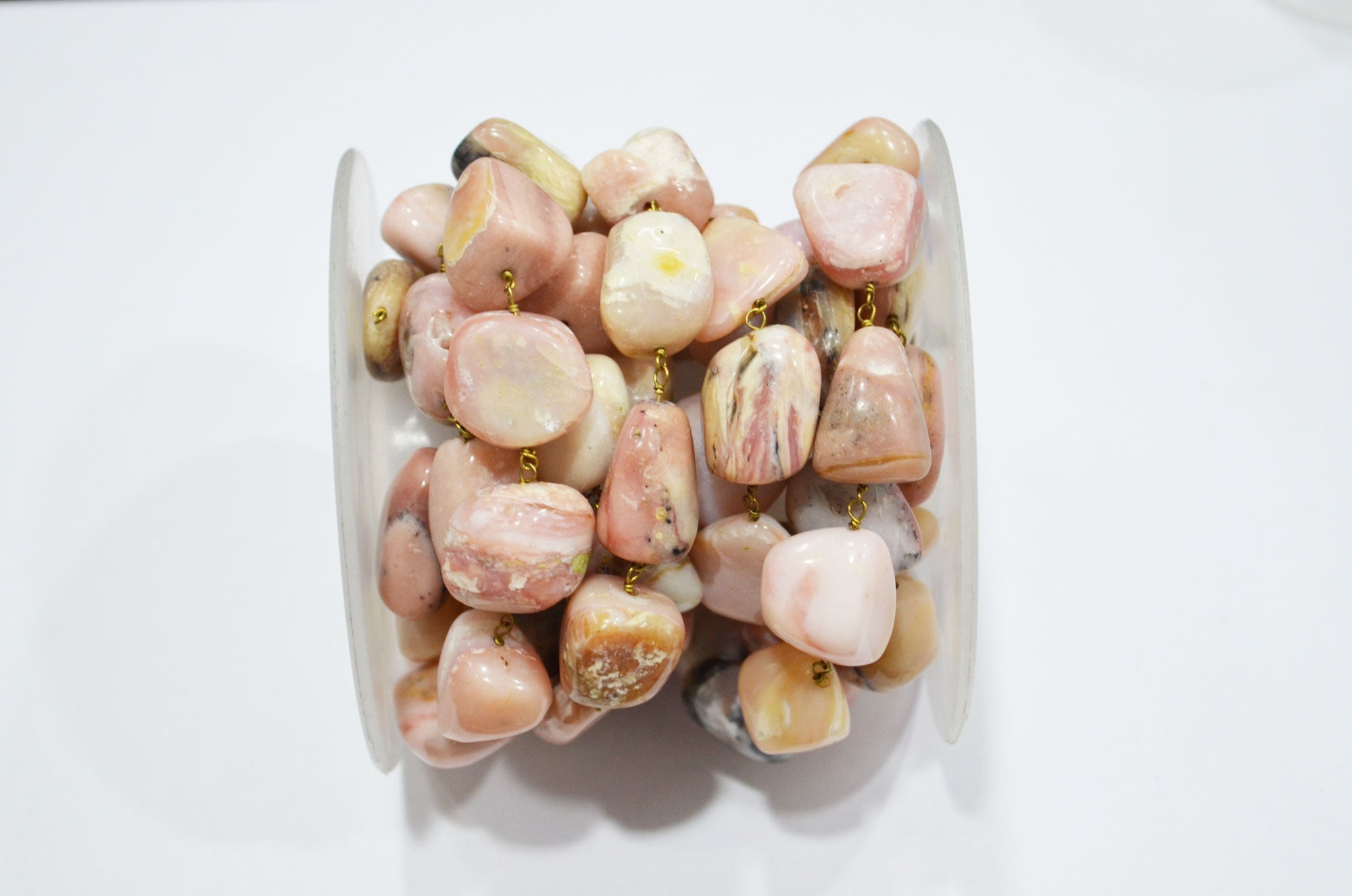 Pink Opal Nuggets Shape Rosary Beaded Chain , 10 - 20 mm , RB-5846