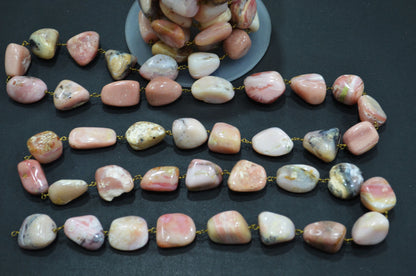 Pink Opal Nuggets Shape Rosary Beaded Chain , 10 - 20 mm , RB-5846