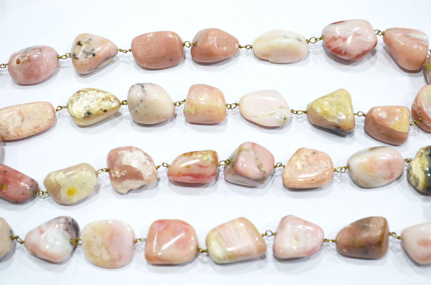 Pink Opal Nuggets Shape Rosary Beaded Chain , 10 - 20 mm , RB-5846