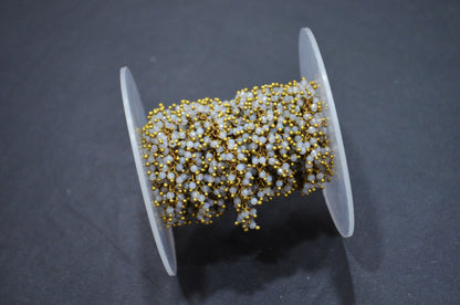 Grey Chalcedony Faceted Round Shape Grape Chain , 2 mm , RB-5847