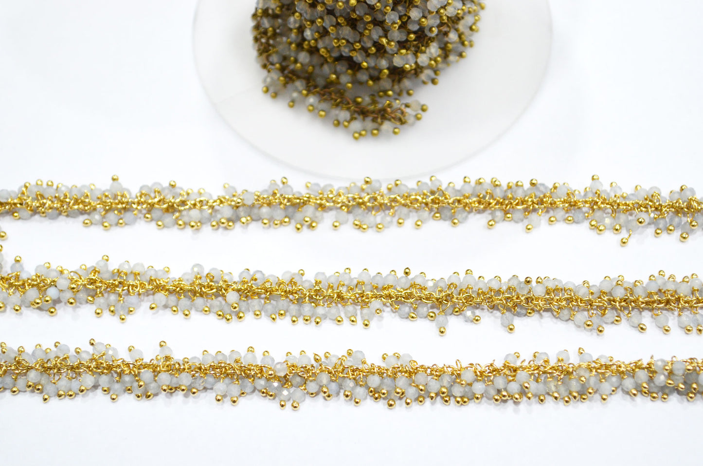 Grey Chalcedony Faceted Round Shape Grape Chain , 2 mm , RB-5847