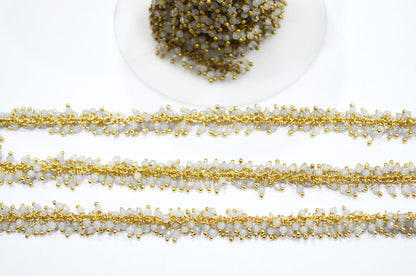 Grey Chalcedony Faceted Round Shape Grape Chain , 2 mm , RB-5847