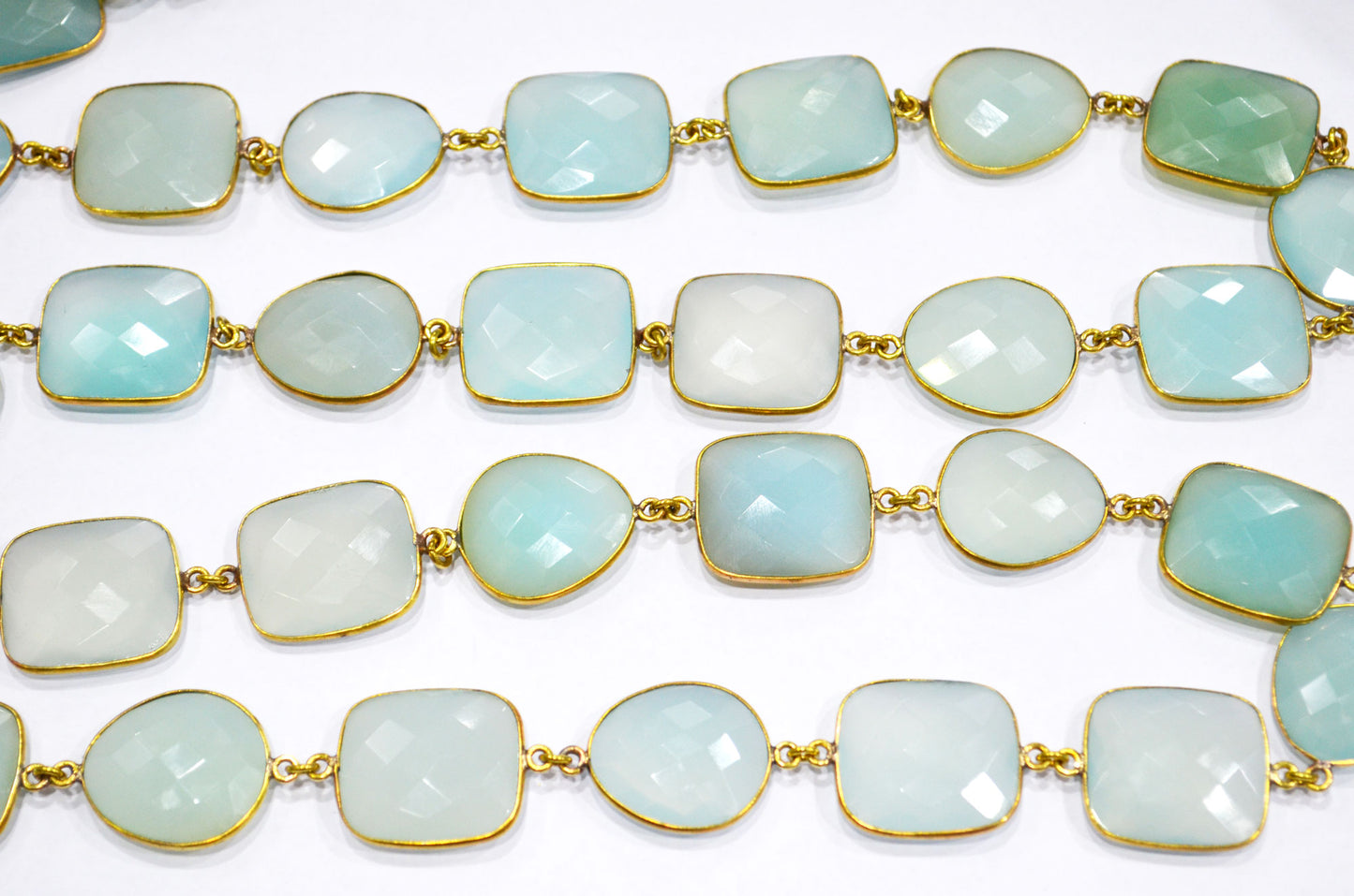 Aqua Chalcedony Faceted Cushion Shape Connector Chain , Aqua Chalcedony Egg Shape Bezel Link Chain , 22 - 24 mm , RB-5848