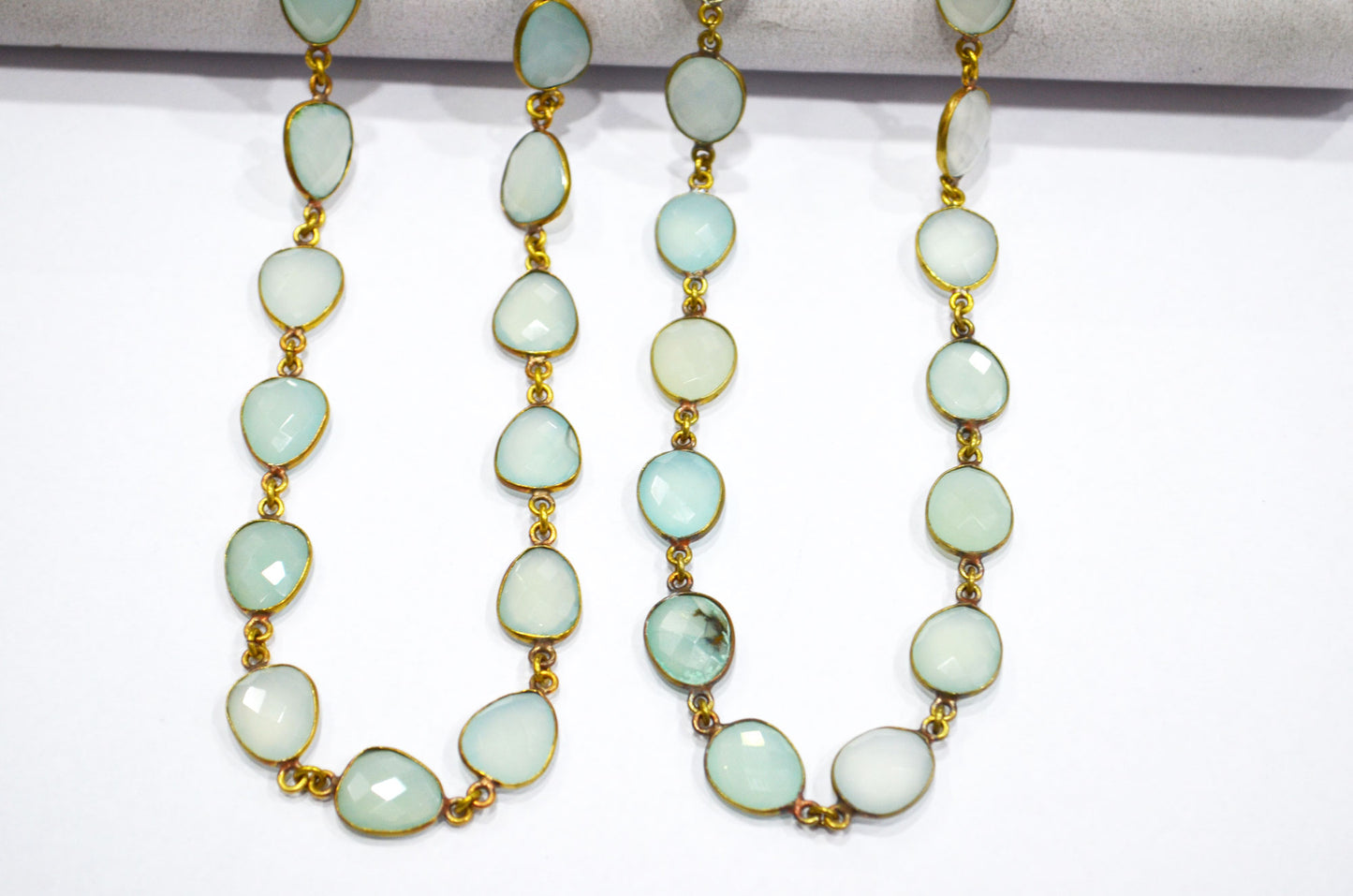 Aqua Chalcedony Faceted Connector Chain , Aqua Chalcedony Egg Shape Bezel Link Chain , 12x13 mm , RB-5849