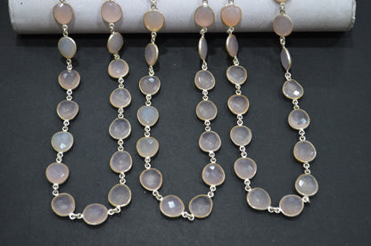Rose Chalcedony Faceted Connector Chain , Rose Chalcedony Egg Shape Bezel Link Chain , 12x13 mm , RB-5850