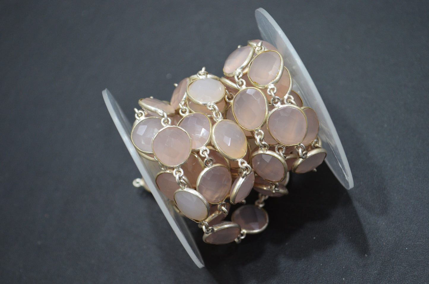 Rose Chalcedony Faceted Connector Chain , Rose Chalcedony Egg Shape Bezel Link Chain , 12x13 mm , RB-5850