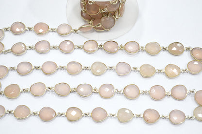 Rose Chalcedony Faceted Connector Chain , Rose Chalcedony Egg Shape Bezel Link Chain , 12x13 mm , RB-5850