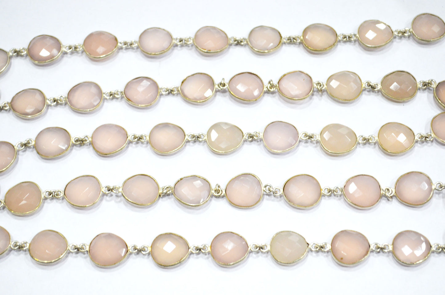 Rose Chalcedony Faceted Connector Chain , Rose Chalcedony Egg Shape Bezel Link Chain , 12x13 mm , RB-5850