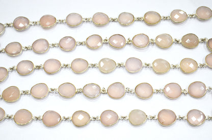 Rose Chalcedony Faceted Connector Chain , Rose Chalcedony Egg Shape Bezel Link Chain , 12x13 mm , RB-5850
