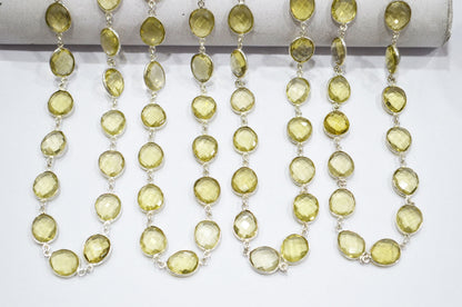 Natural Lemon Quartz Faceted Egg Shape Connector Chain , 12x13 mm , RB-5851