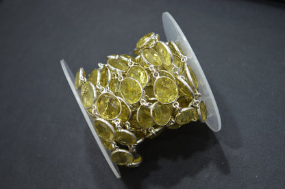 Natural Lemon Quartz Faceted Egg Shape Connector Chain , 12x13 mm , RB-5851